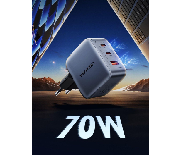 Vention Ładowarka 70W GaN PD 1x USB-A 2x USB-C czarna - 1543402 - zdjęcie 2